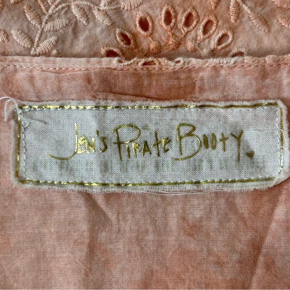 JEN'S PIRATE BOOTY Womens M Apricot Ashbury Swirl Eyelet Puff Sleeves Mini Dress - Picture 8 of 12